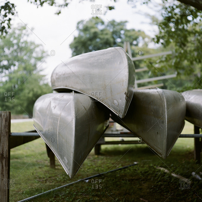 Canoes resting on a rack