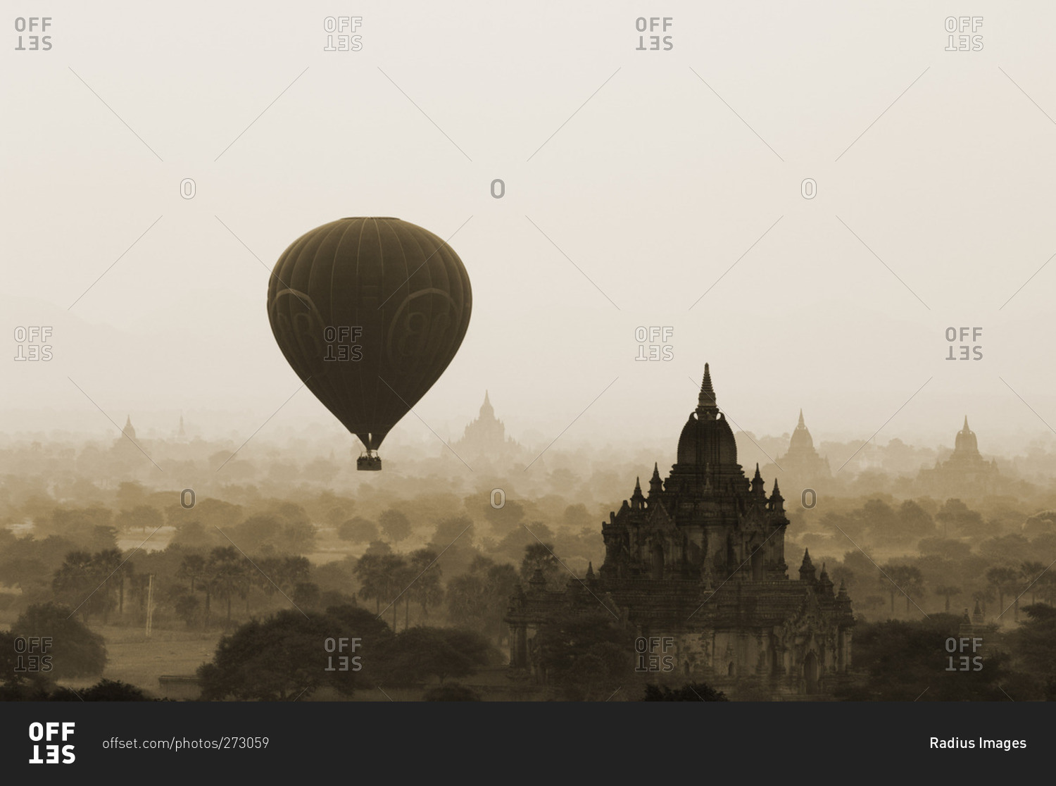 Hot Air Balloon Over North Guni, Bagan, Myanmar
