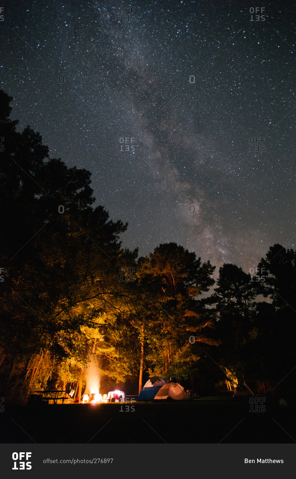 Campsite underneath a rural starry sky