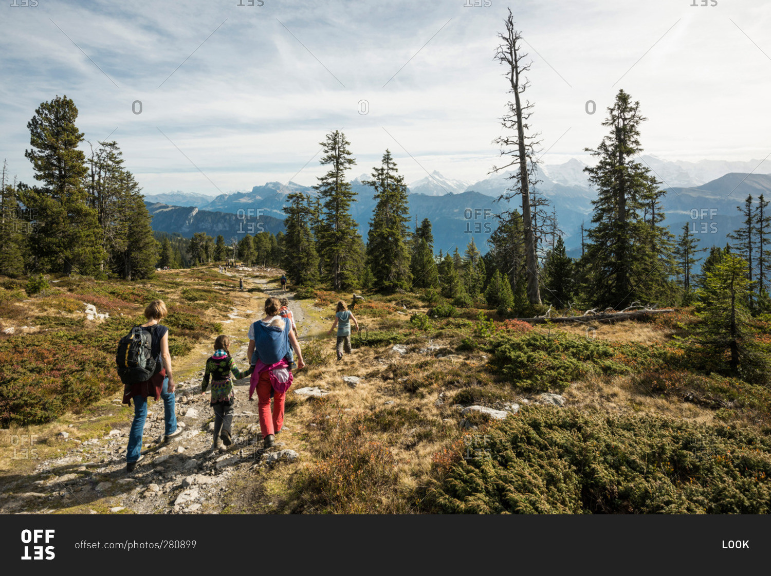 People hiking a trail at Niederhorn, Beatenberg, Bernese Oberland, Canton of Bern, Switzerland