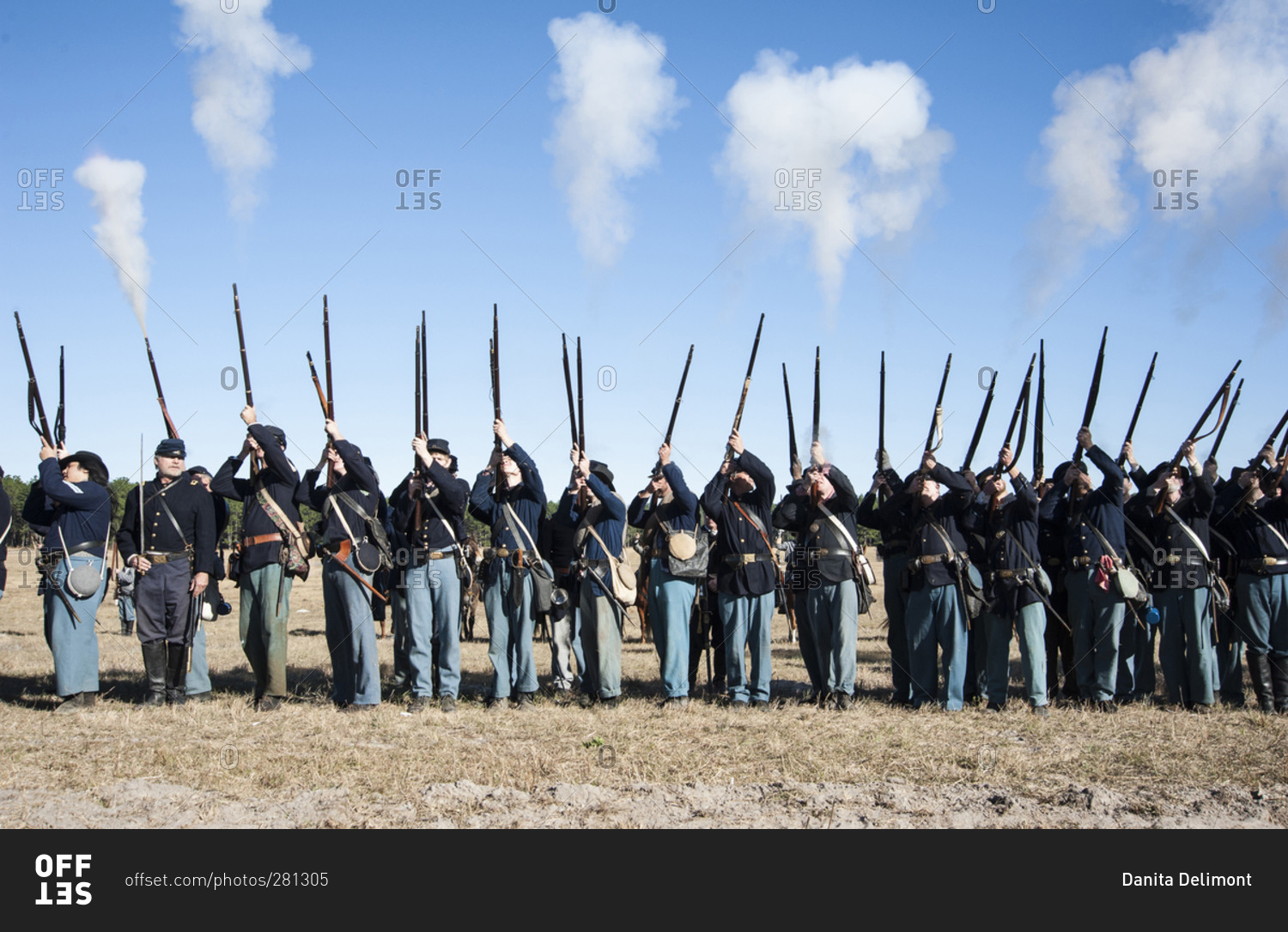 Civil War soldiers shooting re-enactment, Brooksville, Florida, USA