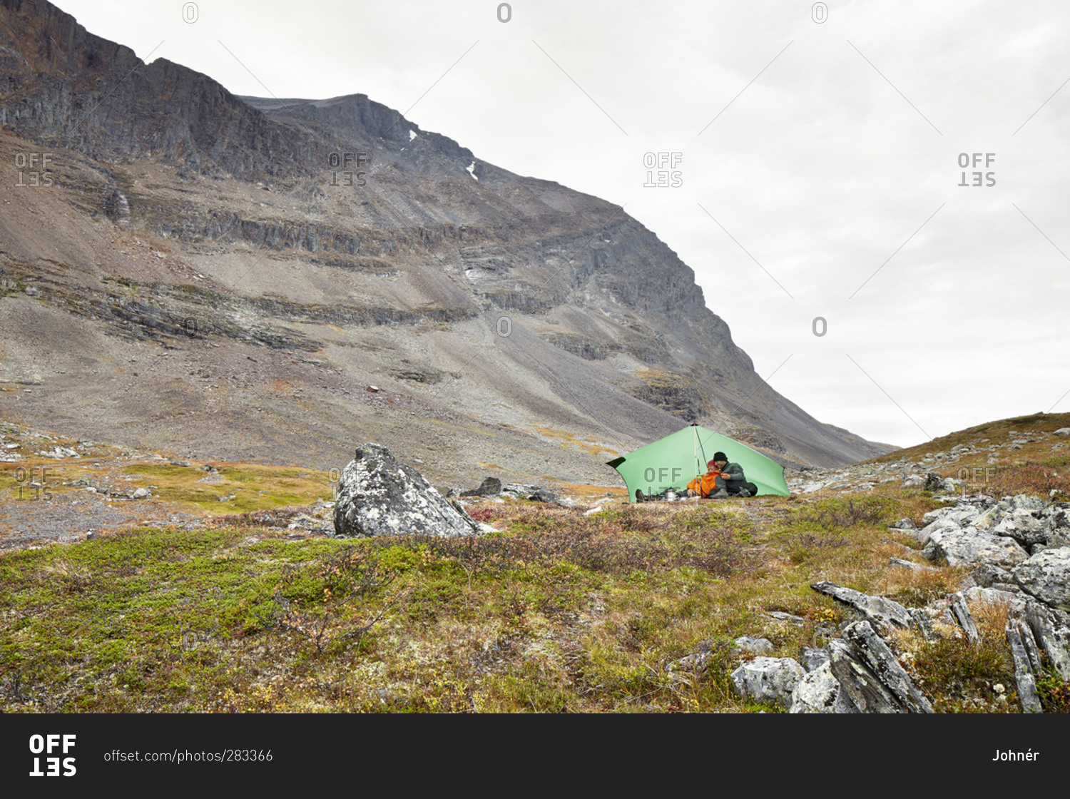 Couple camping in mountains, Jamtland