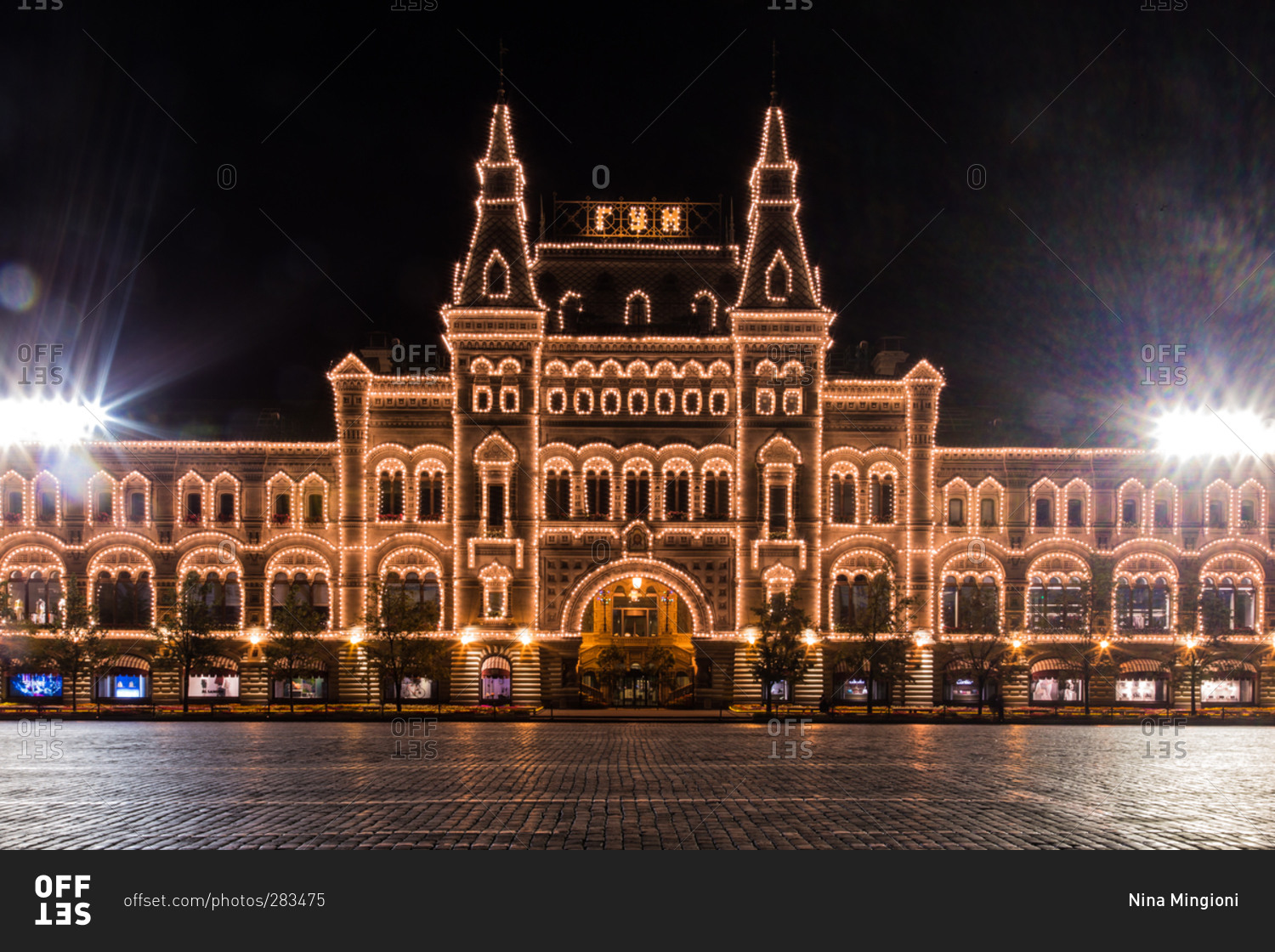 GUM department store at night in Moscow, Russia