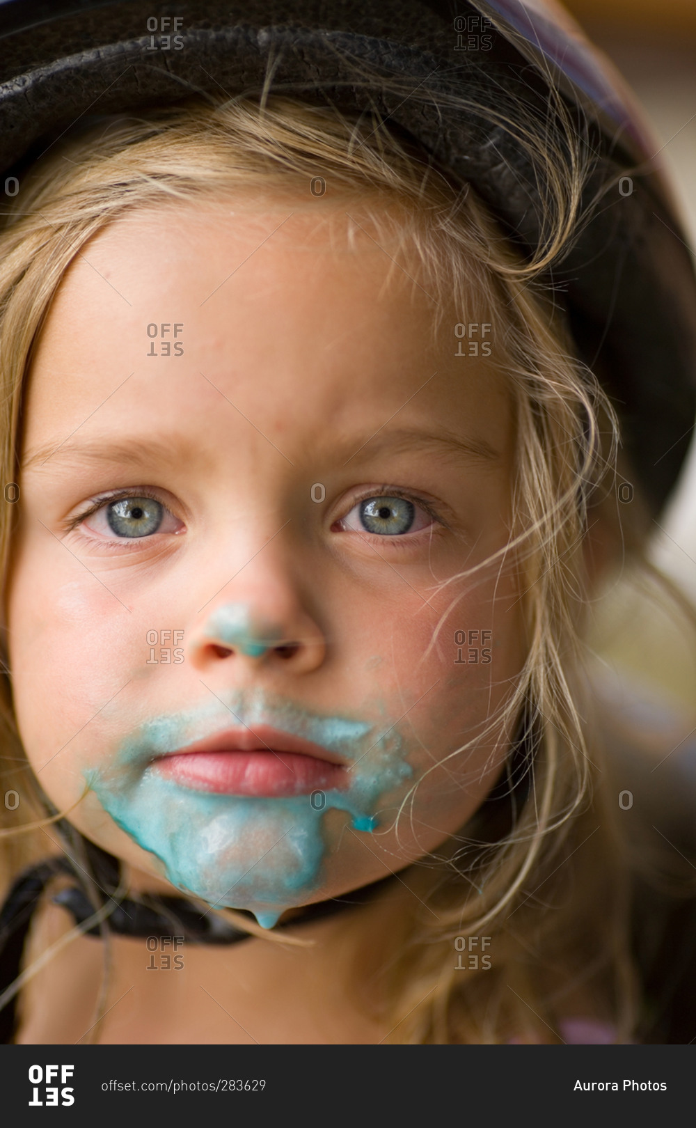 Close up of little girl with ice cream on her face in Sandpoint, Idaho ...