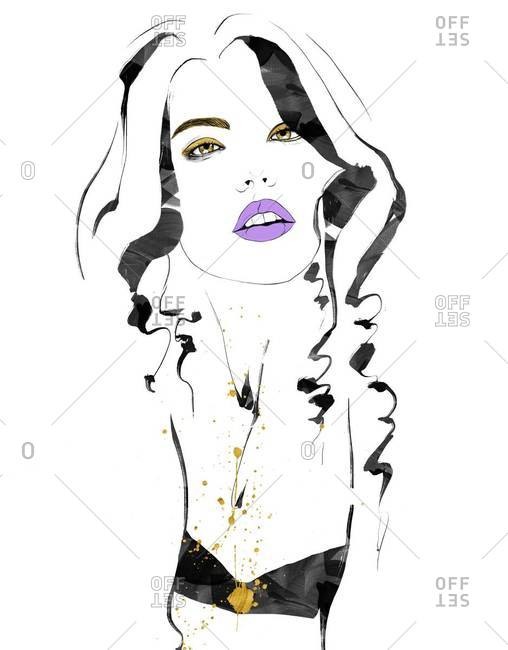 Woman wearing gold eye shadow and purple lipstick