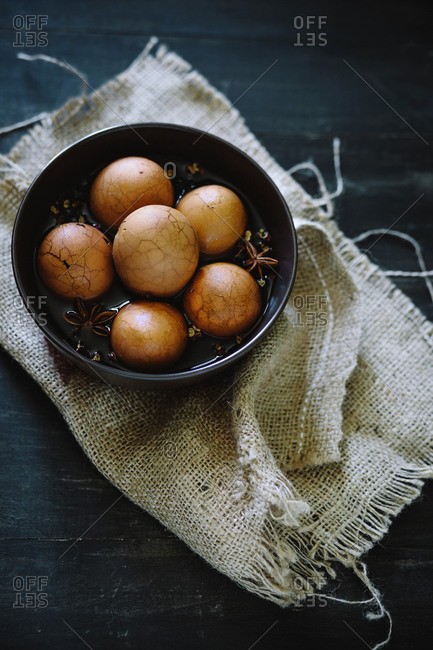 Chinese tea eggs in a bowl