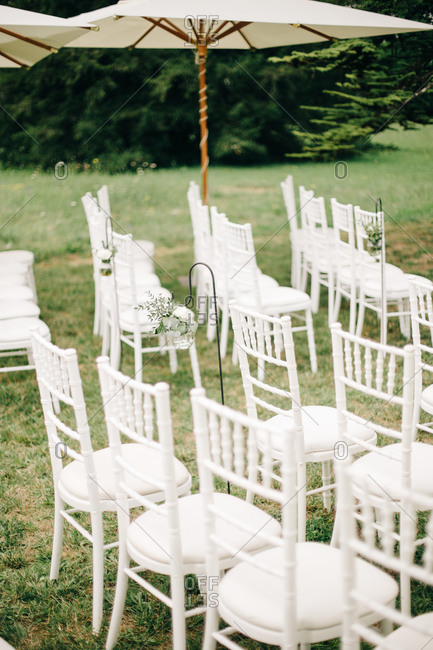 Chairs And Umbrellas For Outdoor Wedding Stock Photo Offset