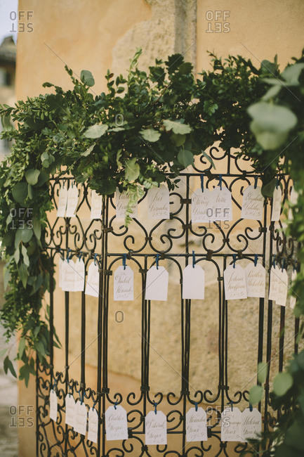 Wedding table assignments on a fence