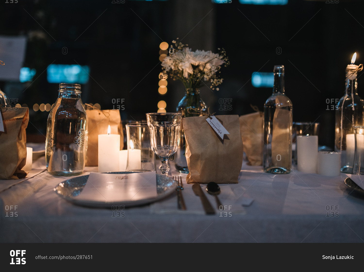Table setting details at a diner party
