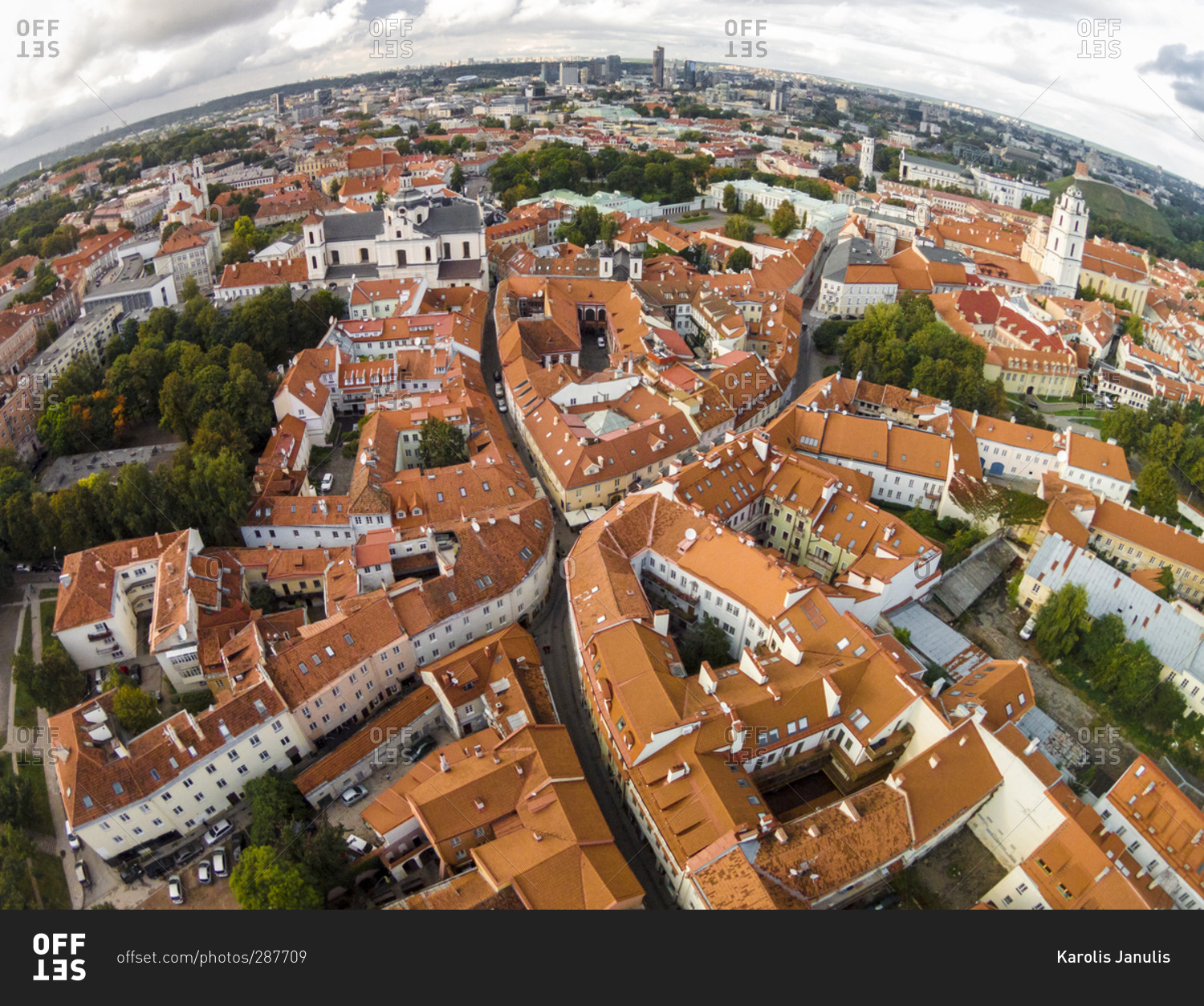 Aerial view of old town, Senamiestis, Vilnius, Lithuania stock photo