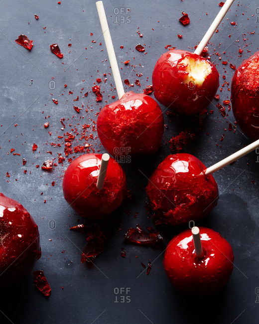 Candied apples with hard candy coating