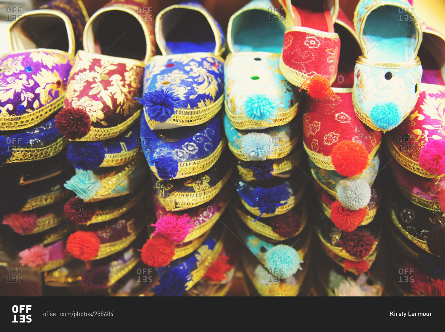 Traditional slippers  in a Turkish market  stock photo OFFSET