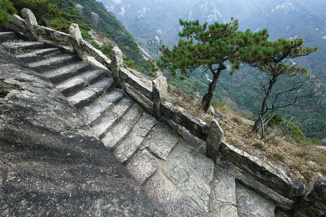 Footpath on Mount Huangshan, Anhui Province, China