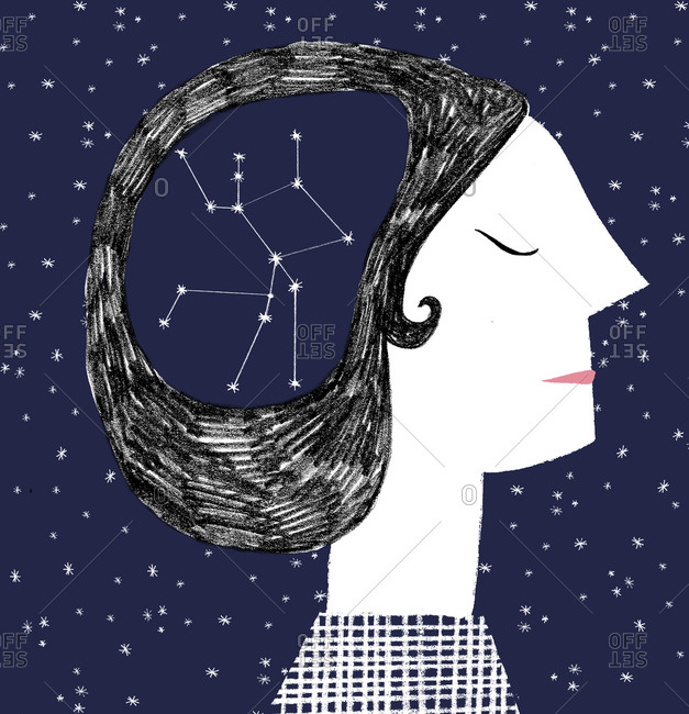 Portrait of a woman with a constellation in her head