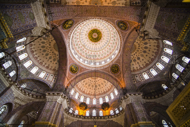 Istanbul, Turkey - March 23, 2014: New Mosque (Yeni Mosque) interior, Istanbul, Turkey