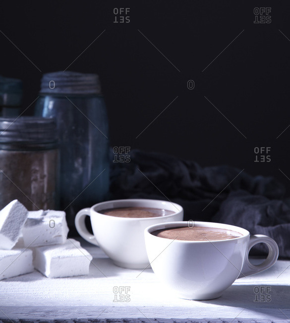 Mugs of fresh hot chocolate