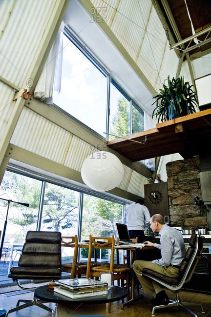 Stanfordville, New York -  April 3, 2011: Owners inside Plastic Tent House designed by John M. Johansen