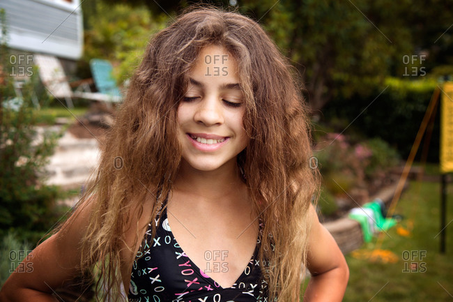 Portrait of little girl in her swim suit