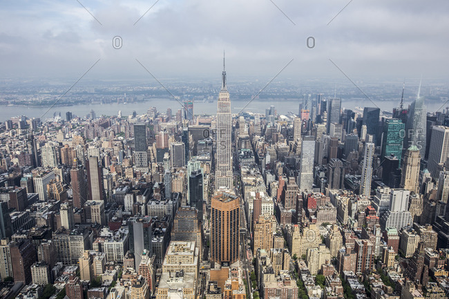 New York City, NY, USA - May 17, 2015: The Empire State Building in the Manhattan city skyline, New York City, NY