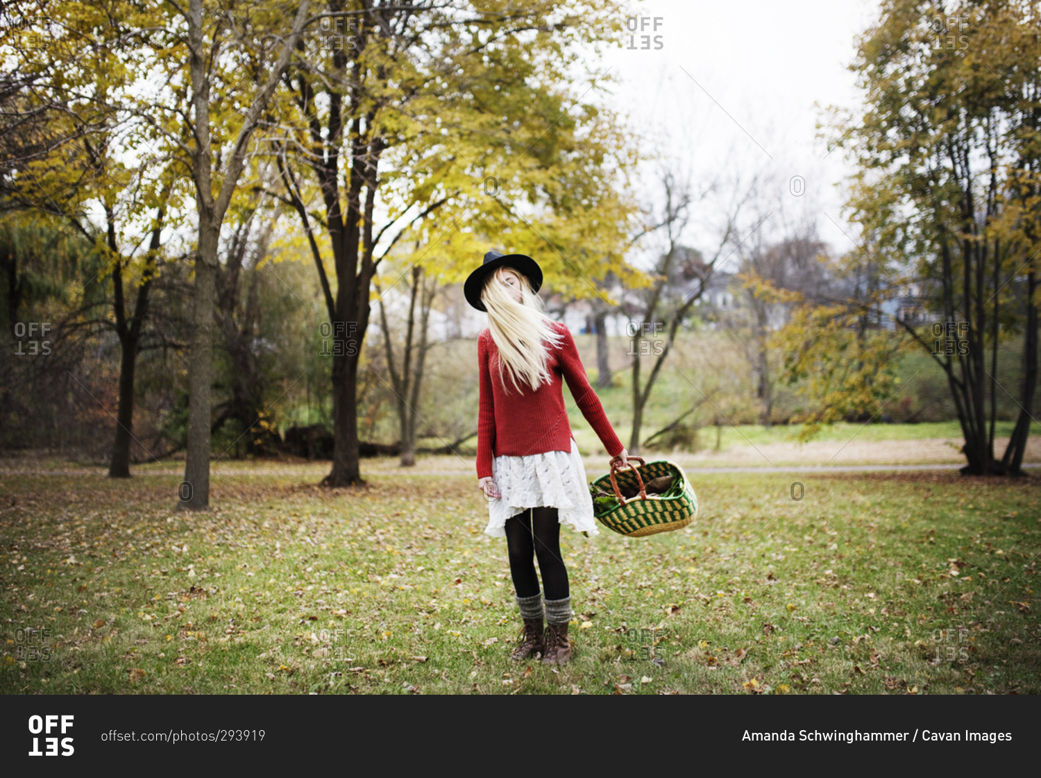 Young woman with a market basket in autumn