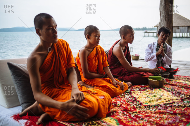 Song Saa, Cambodia - October 27, 2015: Monks at a traditional Khmer ceremony, Cambodia