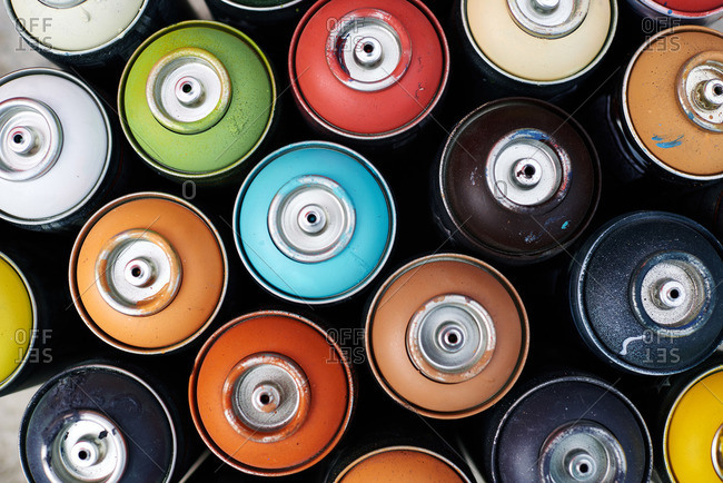 Cluster of spray paint cans