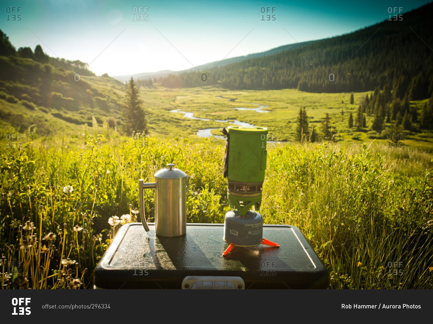 Morning coffee is prepared on a camping trip in Yampa, Colorado.