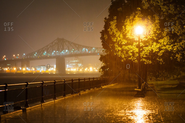 Jacques Cartier Bridge during a rain storm in Montreal, Canada