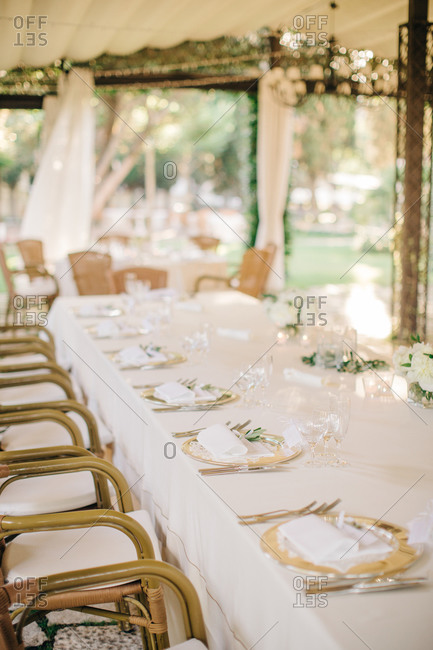 Long Table Set For Wedding Reception Under Tent Stock Photo Offset