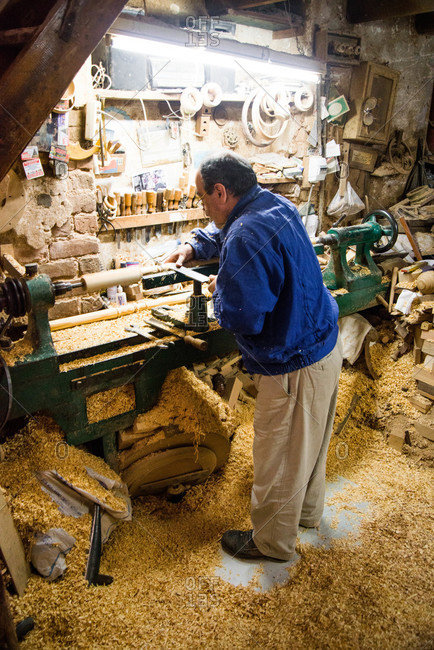 Man carving wood spindles in Istanbul