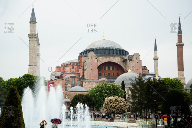 Hagia Sofia with fountains in Istanbul