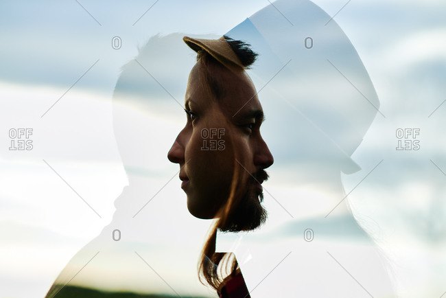 Double exposure of a man and woman