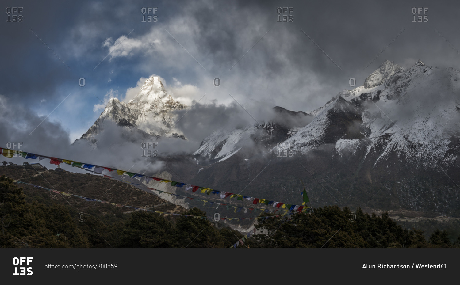 View of Ama Dablam with prayer flags