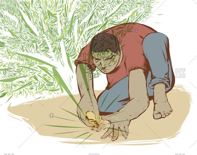Man sowing a seed powering into a tree