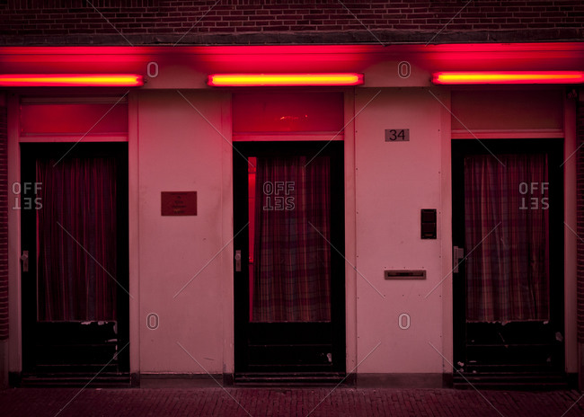 Amsterdam Netherlands September 15 2011 Three Doors With Neon
