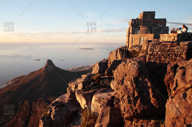 Upper cableway station with Lion's Head and Table Bay in the background, Table Mountain Cableway, Cape Town, South Africa