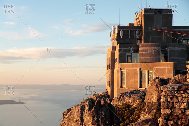 Upper cableway station with Lion's Head and Table Bay in the background, Table Mountain Cableway, Cape Town, South Africa