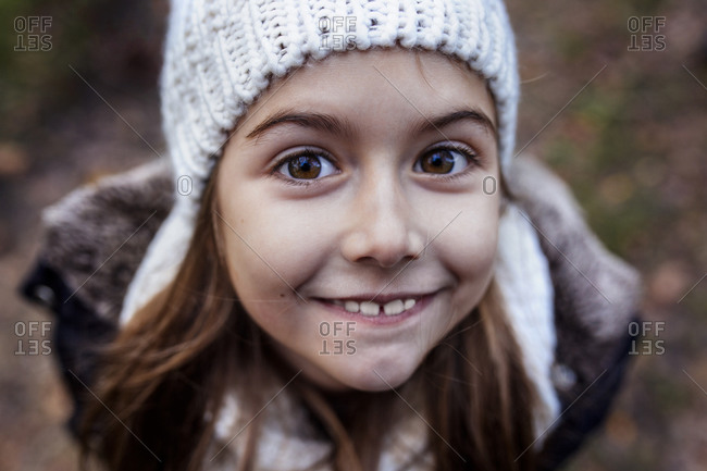 Portrait of smiling girl wearing wooly hat