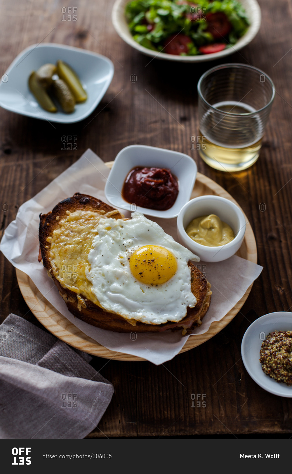 Croque monsieur with an egg stock photo OFFSET