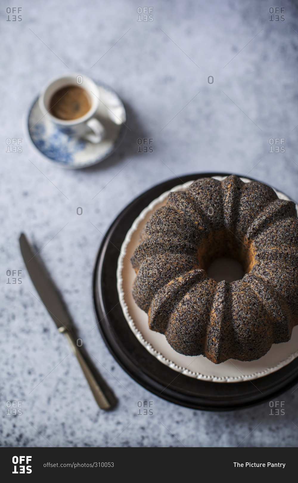 Lime poppy seed cake with a cup of coffee