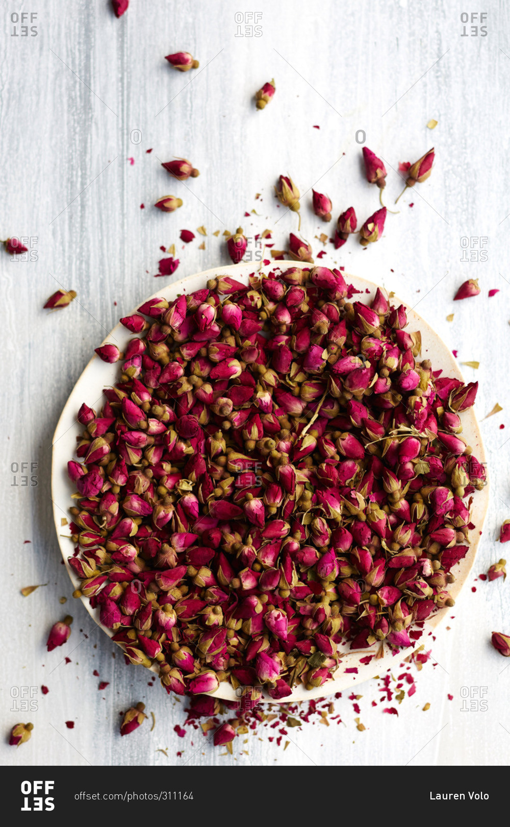 Bowl of small rose buds used for baking