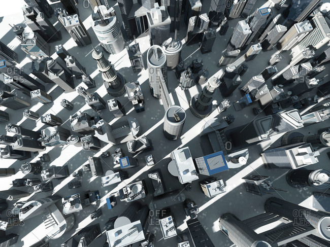Digital illustration of an urban sprawl