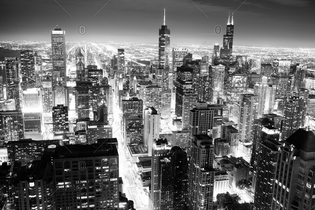 Nighttime cityscape of Chicago, Illinois
