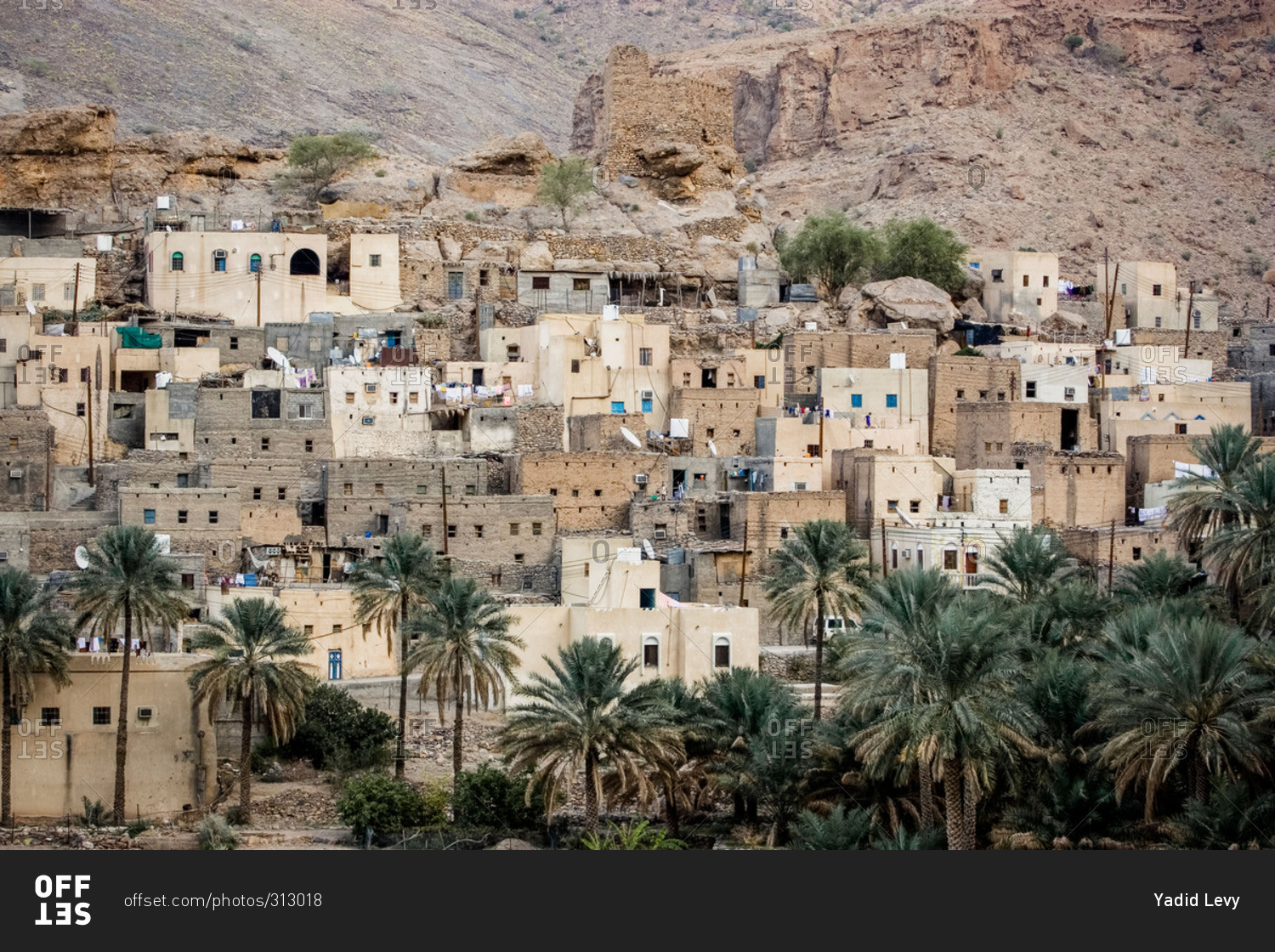 Houses in mountain village, Oman stock photo OFFSET