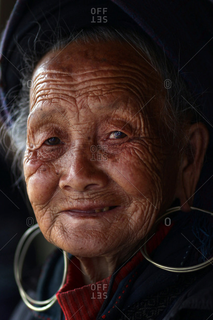 Northern Vietnam - March 16, 2012: A portrait of an elderly Black Hmong lady at Lao Cai village near Sapa