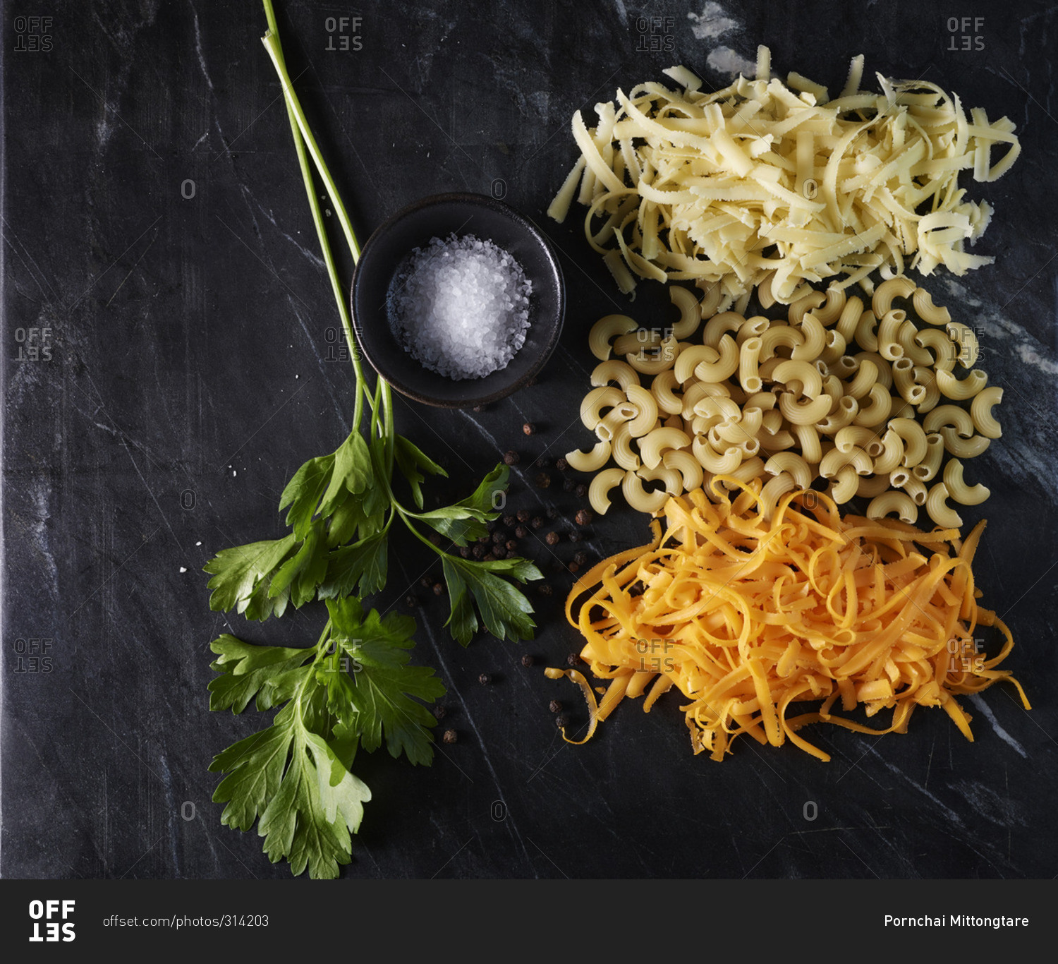 Raw ingredients for macaroni and cheese