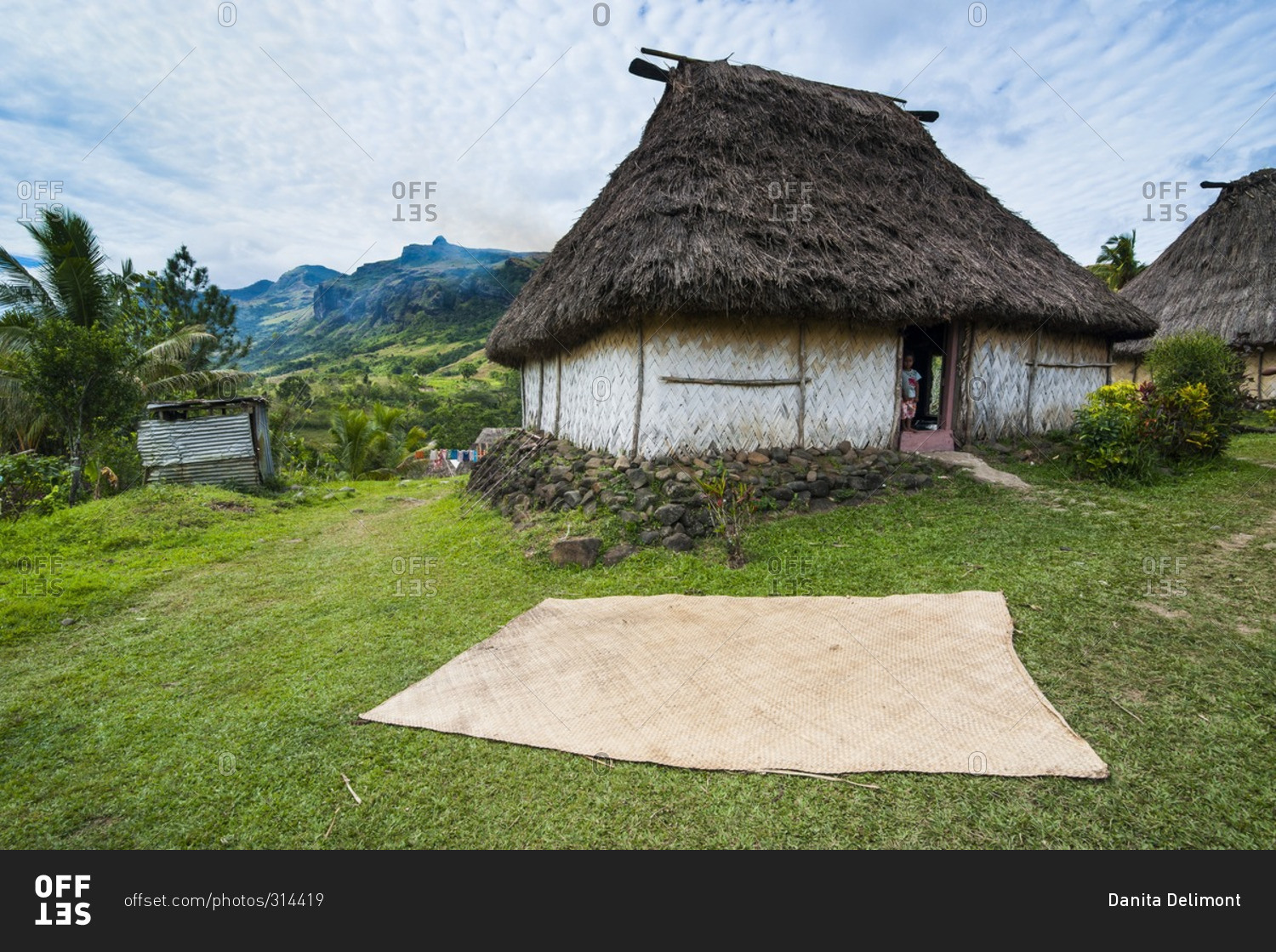 Traditional thatched roofed huts in Navala in the Ba Highlands of Viti