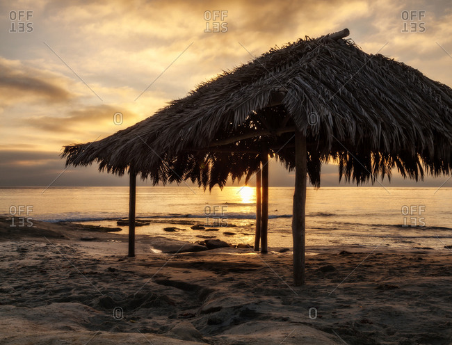 La Jolla Surf Shack And Surfers At Windansea Beach During Sunset California Stock Photo Offset