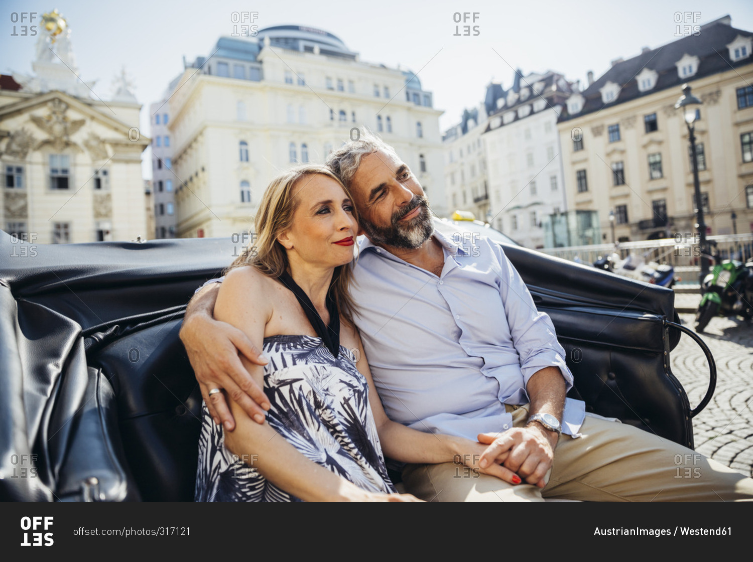 Couple in love on sightseeing tour in a fiaker, Vienna