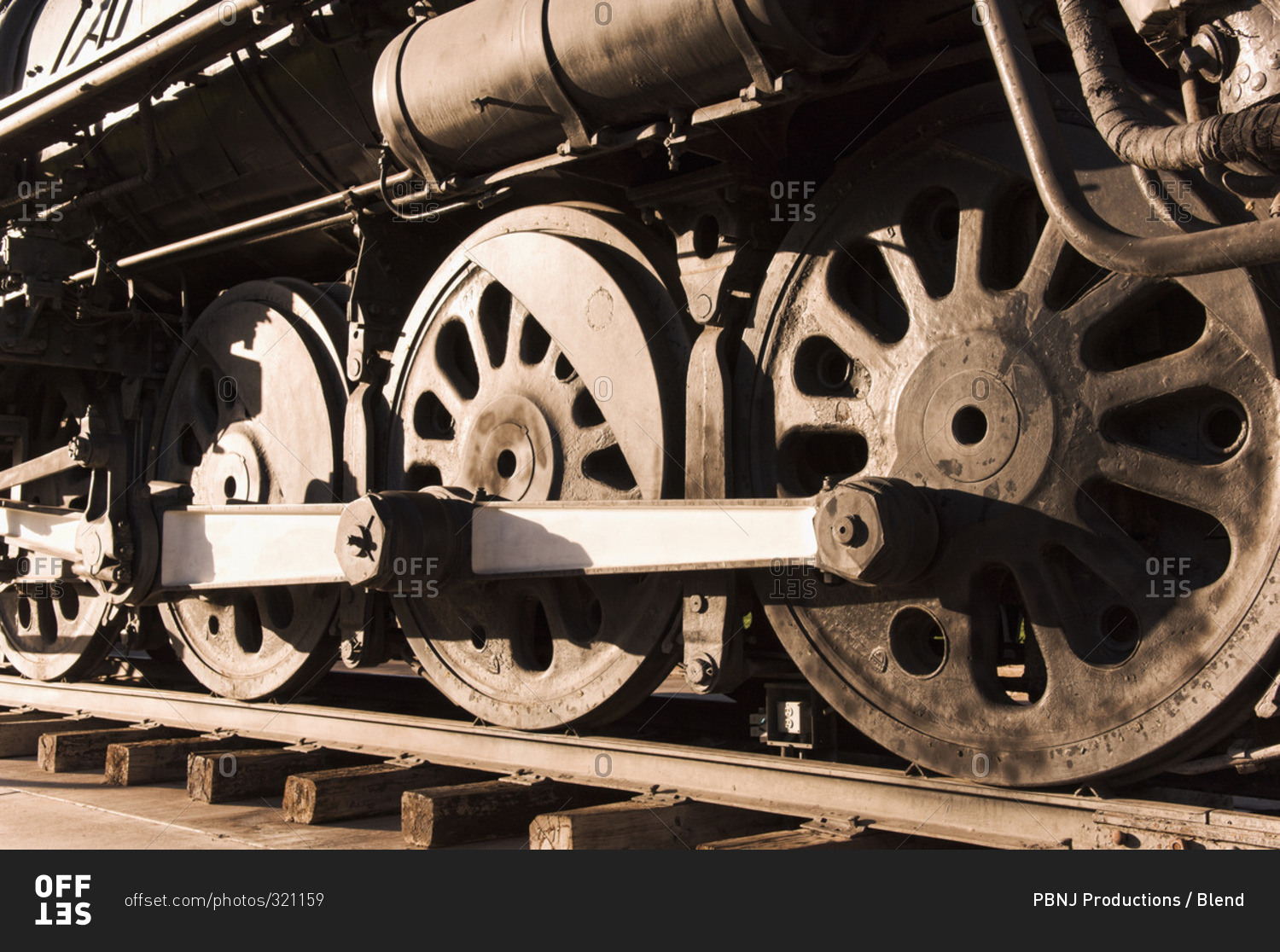 Close up of train wheels on tracks